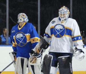 Buffalo sabres goalies wearing the 960 helmet