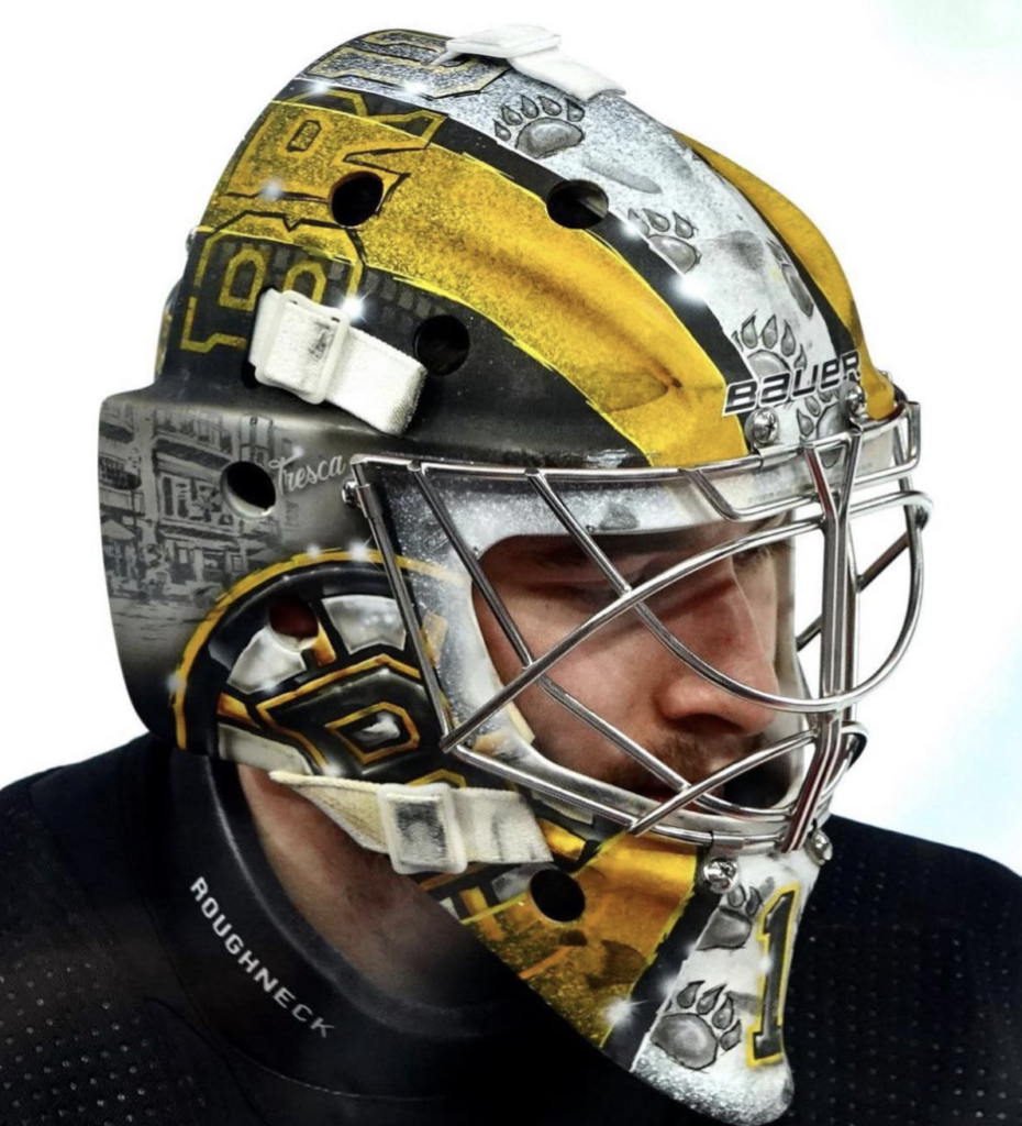 Jeremy Swayman 2021-2022 Boston Bruins Goalie Helmet Paint