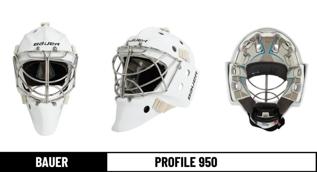 Bauer Profile 950 goalie masks front, side and padding photos