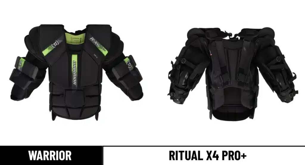 Warrior Ritual X4 Pro+ Goalie Chest Protector front and back angles