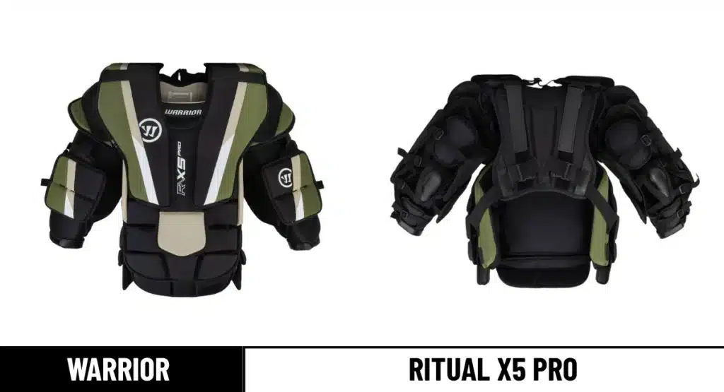 Warrior Ritual X5 Pro Goalie Chest Protector front and back angles