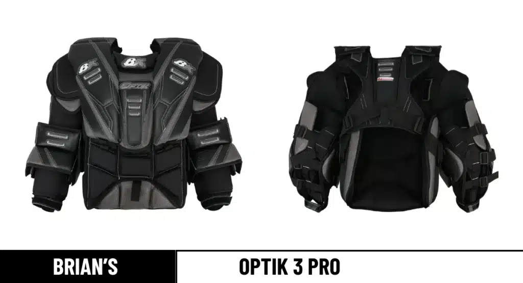 brian's optik 3 pro Goalie Chest Protector front and back angles