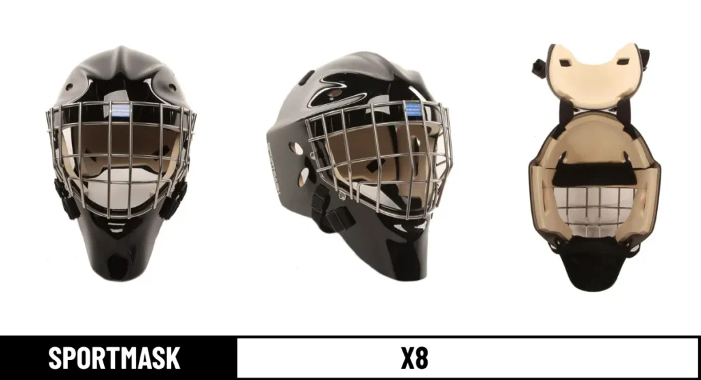 sportmask x8 goalie masks front, side and padding photos